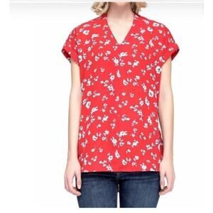 Pleione womens xxl 2x casual red floral cap sleeve blouse short sleeve business